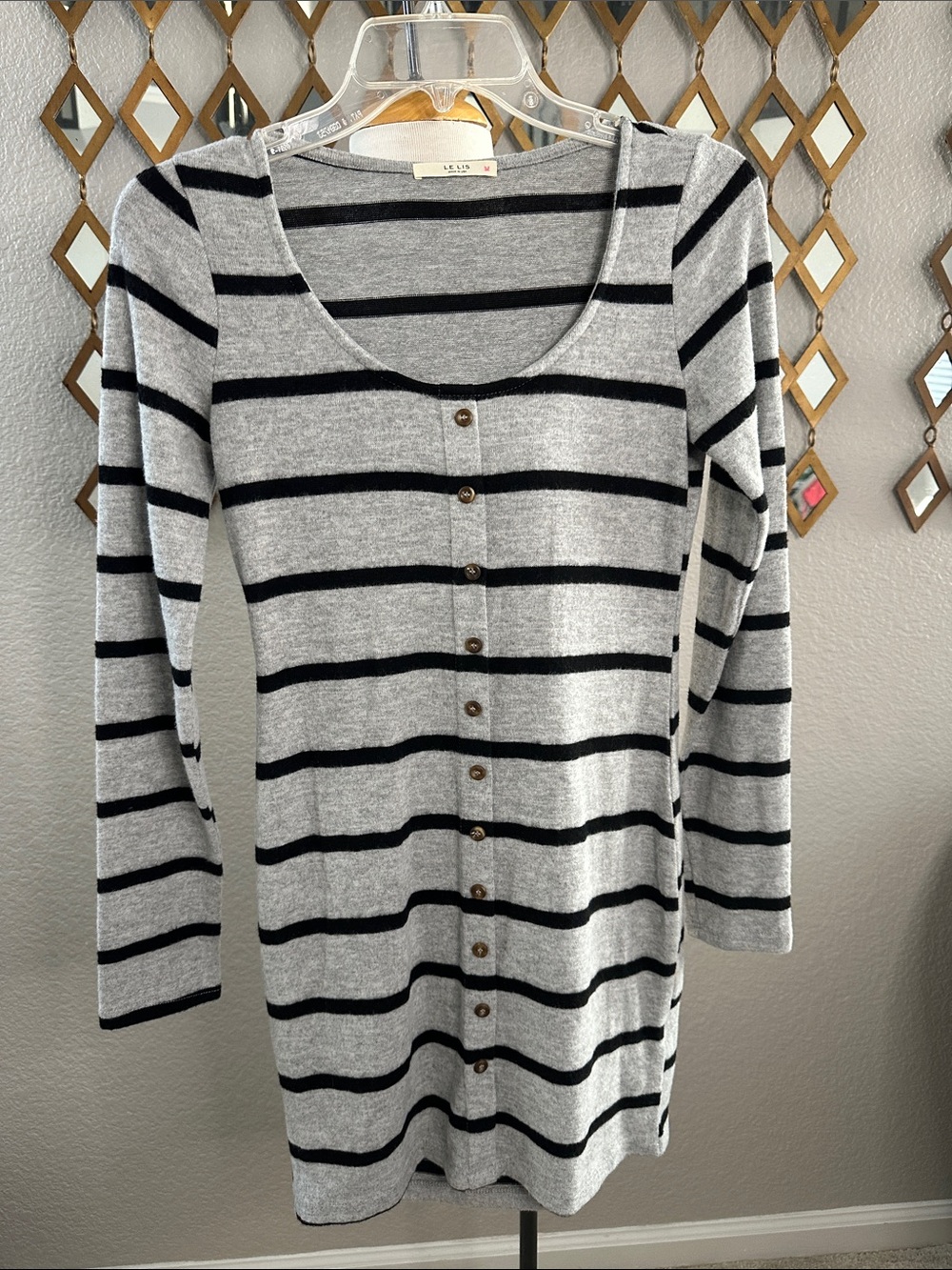 NWOT Le Lis Rib-Knit Striped Henley Mini Dress Cardigan Size Small